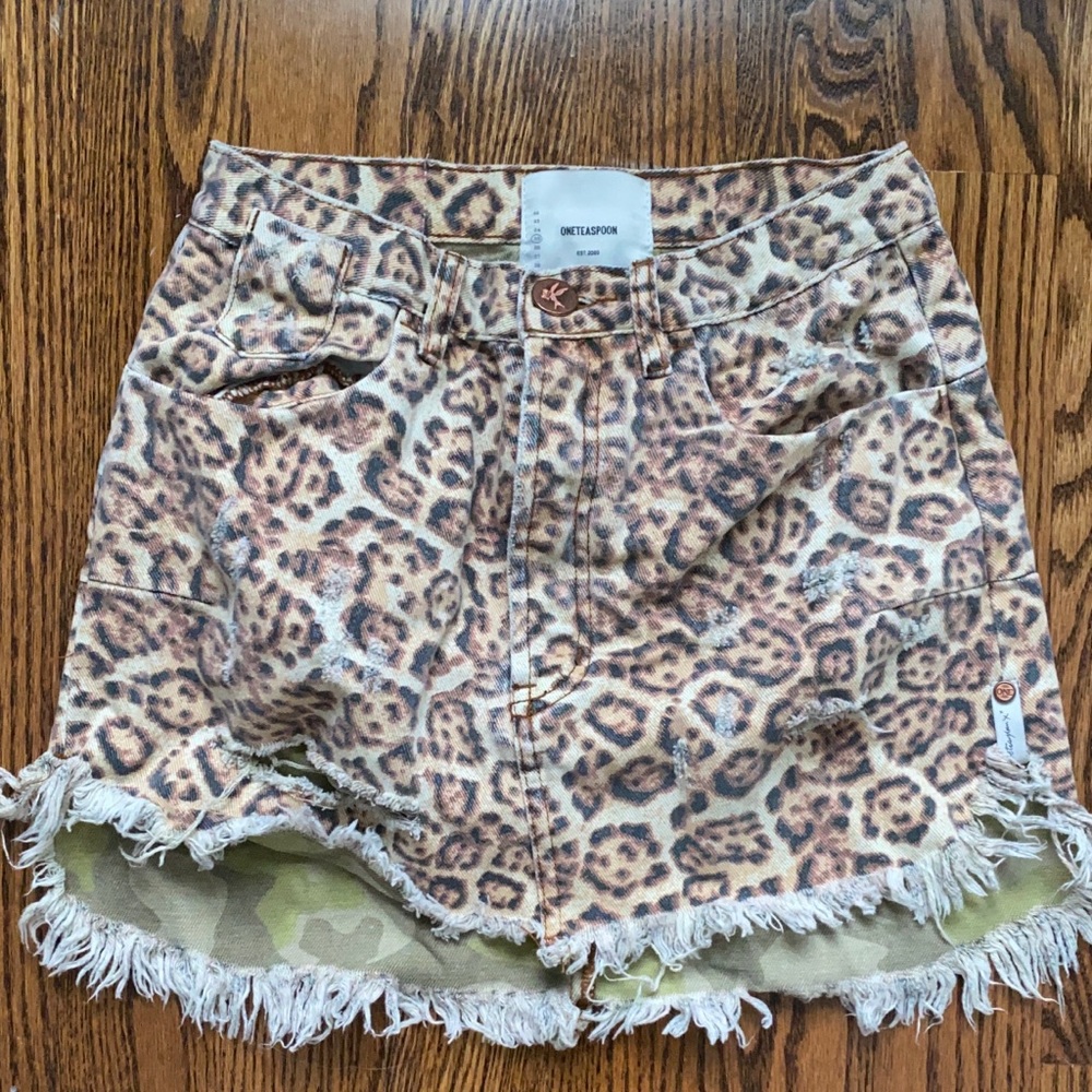 Cheetah and camo print denim skirt from Revolve